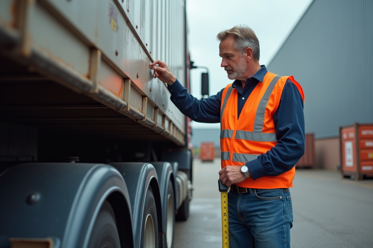 Conducteur de camion vérifiant la longueur du camion