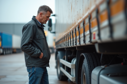 Conducteur de camion inspectant un camion de livraison
