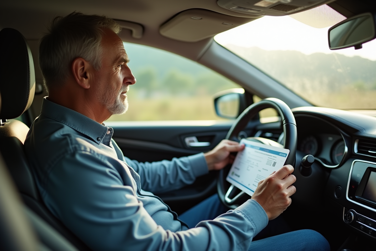 Conducteur mature dans une voiture moderne avec permis