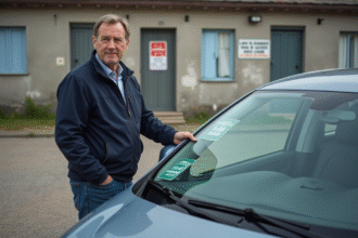 Homme vérifiant le contrôle technique sur sa voiture