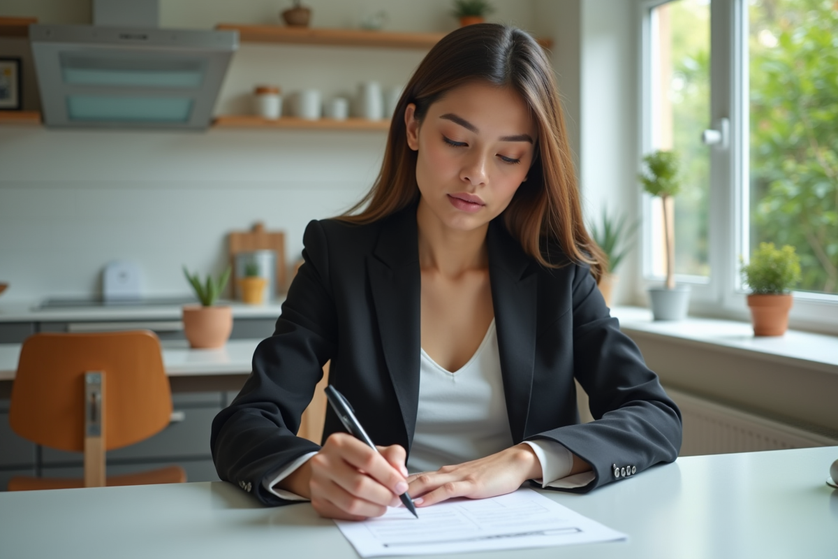 Jeune femme remplissant un formulaire d