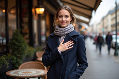 Femme française souriante dans un café parisien