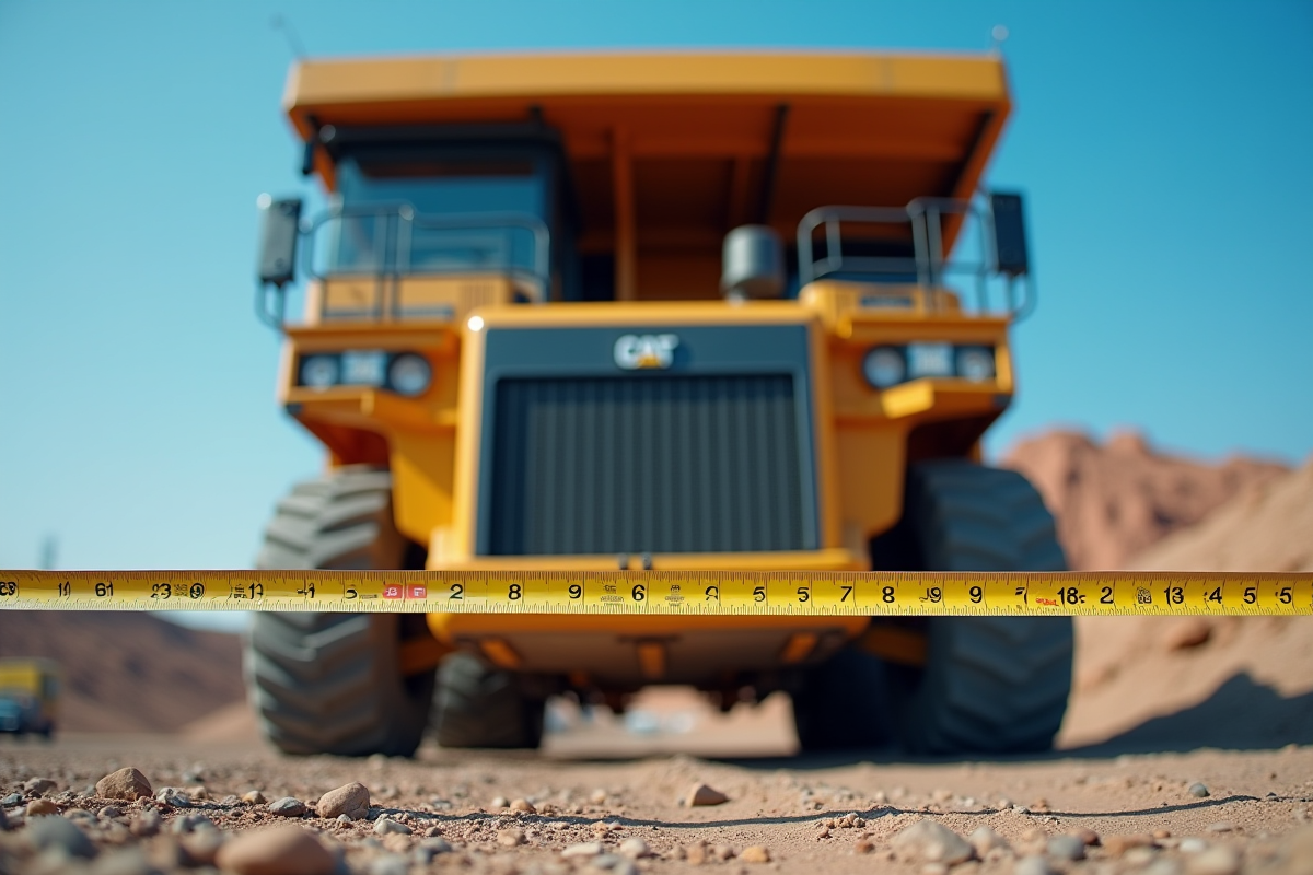 Vue rapprochee d'un camion moderne sur un chantier avec une mesure de largeur