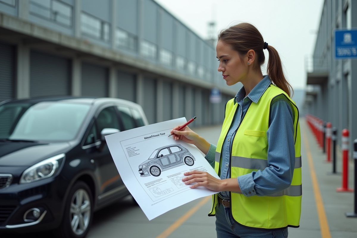 Ingénieure automobile examinant un diagramme technique
