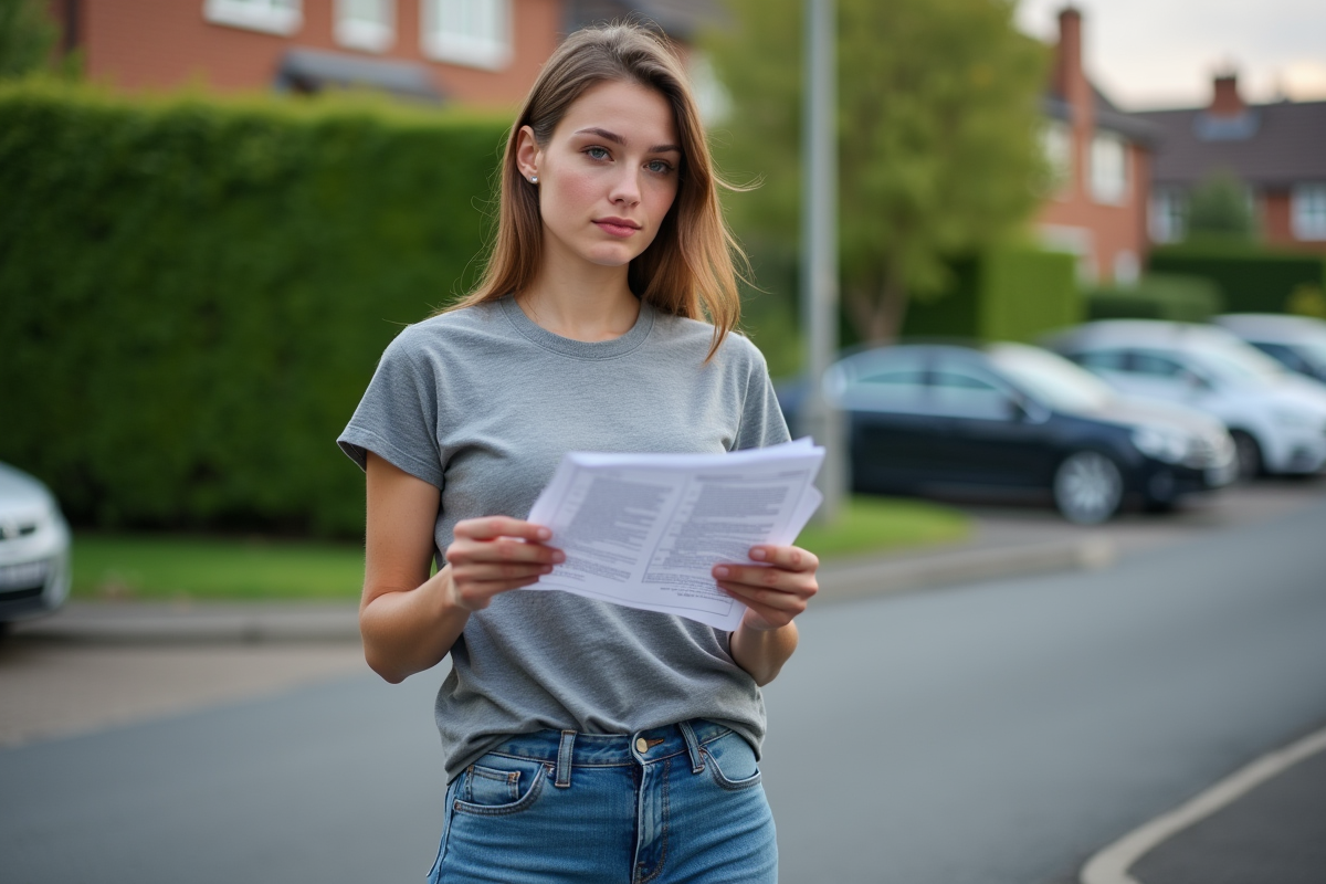 Jeune femme tenant un filtre à huile en regardant un manuel dehors