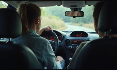 Propriétaire inquiet dans la voiture avec voyant d'alerte P1351