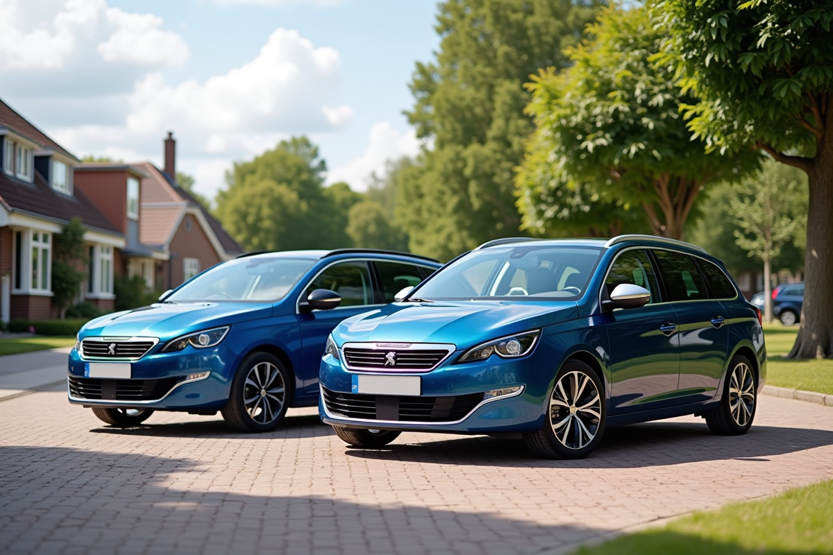 Plusieurs Peugeot 308 SW garées en extérieur en journée ensoleillée